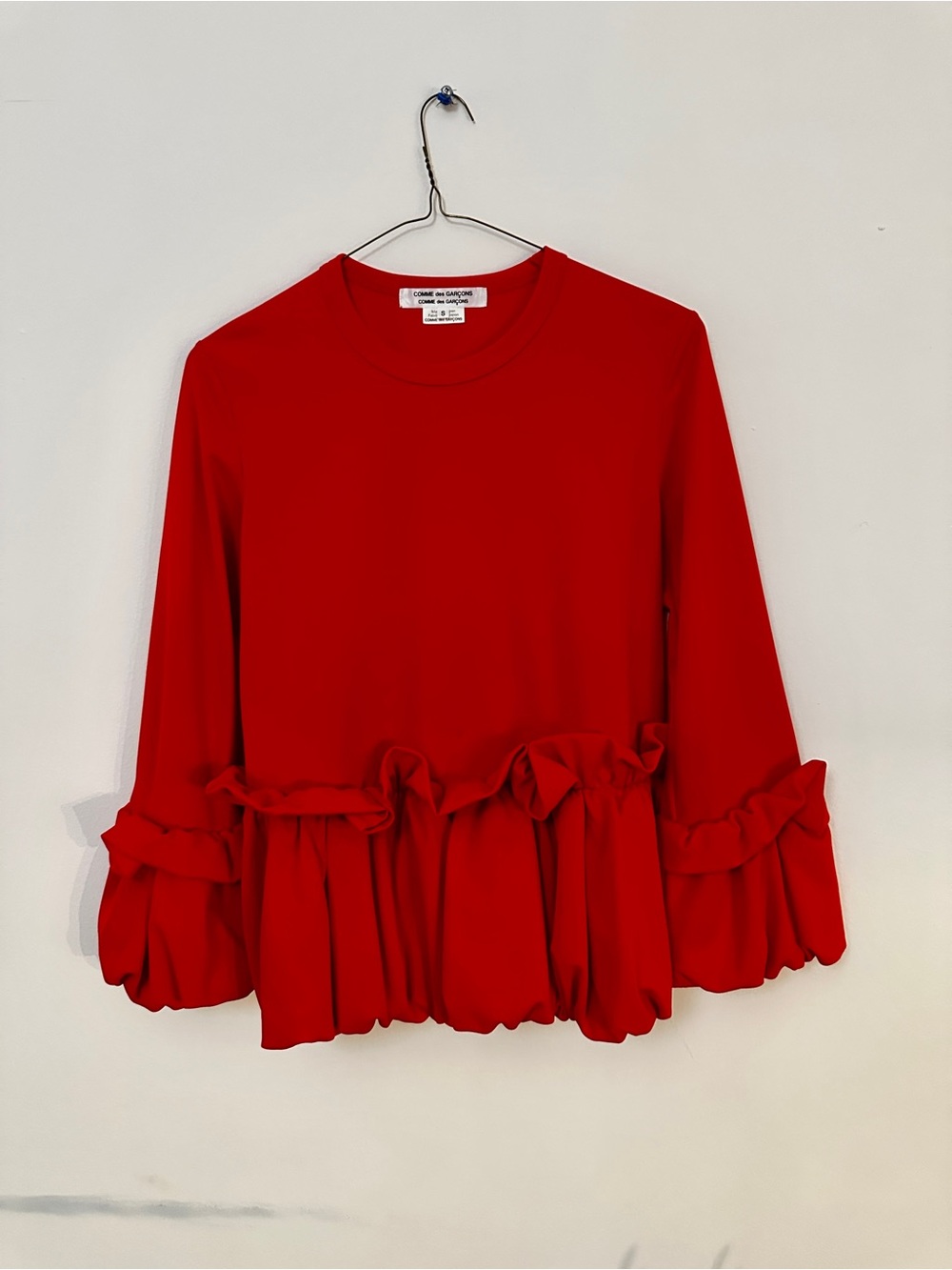 Comme des Garcons Red Ruffle-Hem Long Sleeve Top